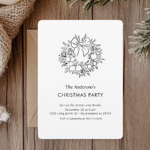 Elegantes Schwarz-Weiß-Weihnachtskranz-Party Einladung