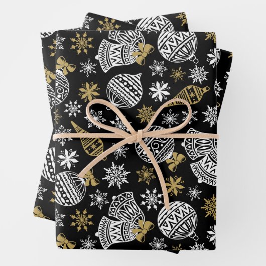 Elegantes Schwarz-Weiß-Weihnachtswrapping Paper Geschenkpapier Set (Beispiel)