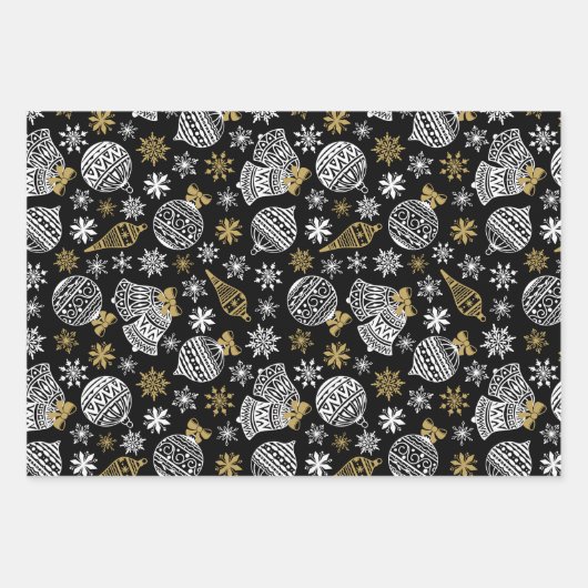 Elegantes Schwarz-Weiß-Weihnachtswrapping Paper Geschenkpapier Set (Vorderseite)