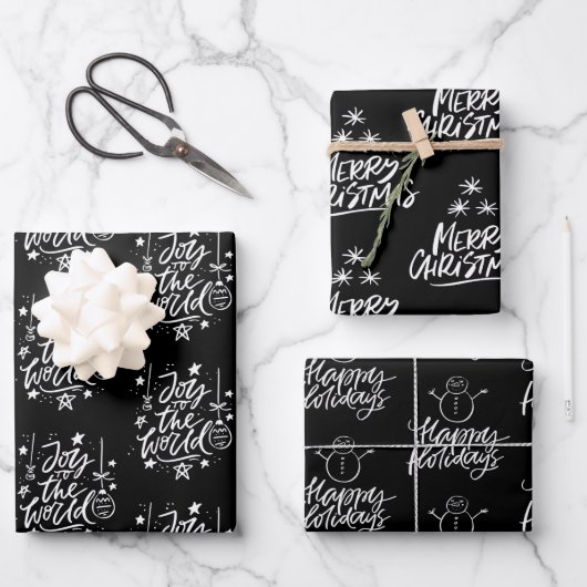 Elegantes Schwarz-Weiß-Weihnachtszitat Geschenkpapier Set (Vorderseite)