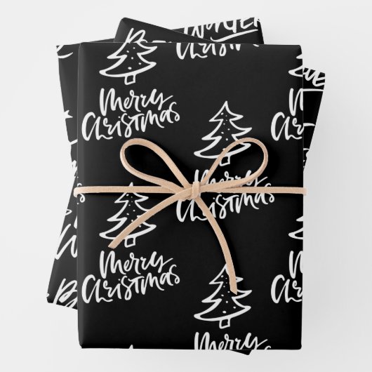 Elegantes Schwarz-Weiß-Weihnachtszitat Geschenkpapier Set (Beispiel)