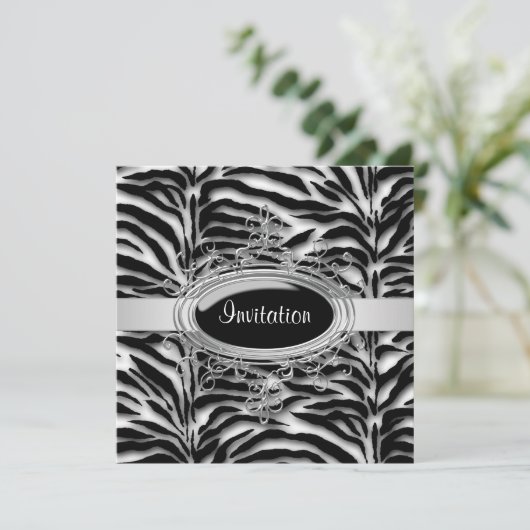 Elegantes Schwarz-Weiß-Zebra-Party Einladung (Stehend Vorderseite)