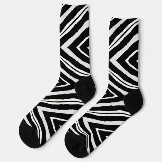 Elegantes Schwarz-Weiß-Zebra-Tiermuster Socken (Linkes Detail)