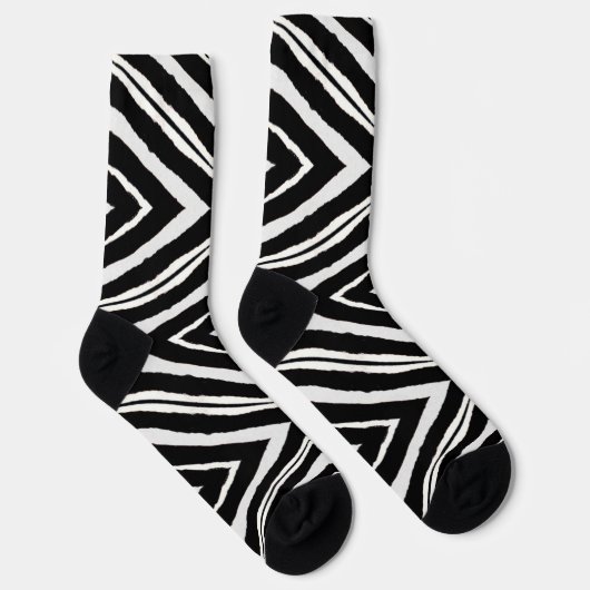 Elegantes Schwarz-Weiß-Zebra-Tiermuster Socken (Rechts)