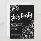 Elegantes Schwarz-weißes 30. Geburtstag Party Einladung (Vorderseite)