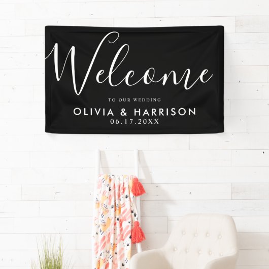 Elegantes Schwarz-weißes Begrüßungs-Begrüßungszeic Banner (Insitu)