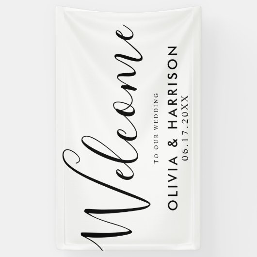 Elegantes Schwarz-weißes Begrüßungsbanner Banner (Vertikal)