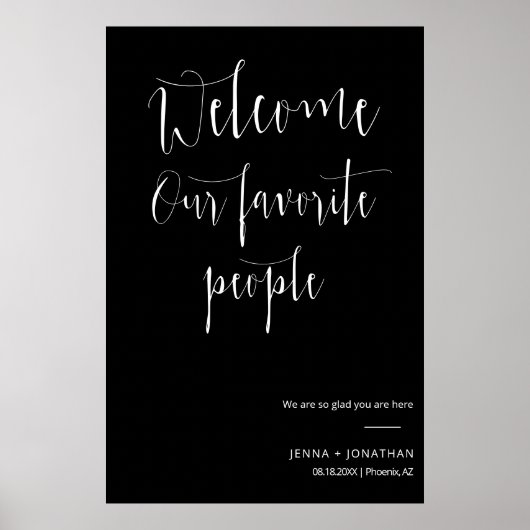 Elegantes Schwarz-weißes Begrüßungszeichen Poster (Vorne)