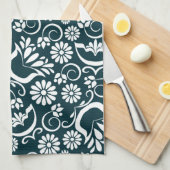 Elegantes Schwarz-weißes Blumenhandtuch Geschirrtuch (Viertel Falte)