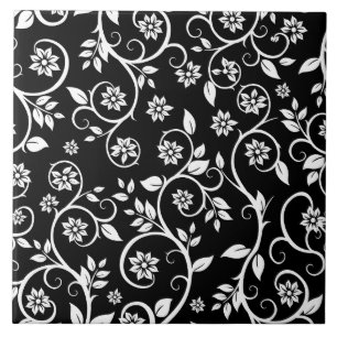 Elegantes schwarz-weißes Blumenmuster Fliese