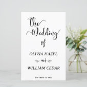 Elegantes Schwarz-weißes botanisches Hochzeitsprog (Stehend Vorderseite)