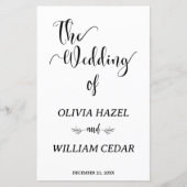 Elegantes Schwarz-weißes botanisches Hochzeitsprog (Vorderseite)