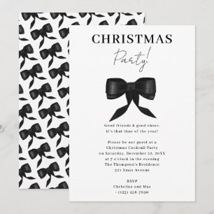 Elegantes Schwarz-weißes Bow Weihnachts-Party Einladung