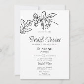 Elegantes Schwarz-weißes Brautparty mit Blumen Einladung (Vorderseite)