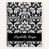 Elegantes Schwarz-weißes Damasee Rezept Notizblock (Vorderseite)