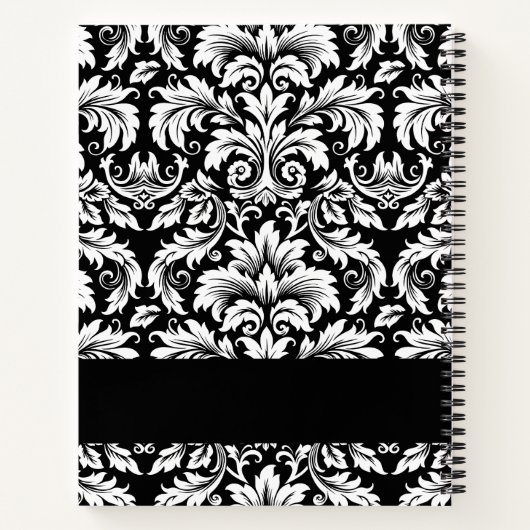 Elegantes Schwarz-weißes Damasee Rezept Notizblock (Rückseite)