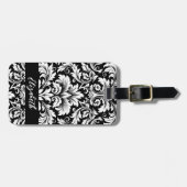 Elegantes Schwarz-weißes Damask-Muster Gepäckanhänger (Vorderseite horizontal)
