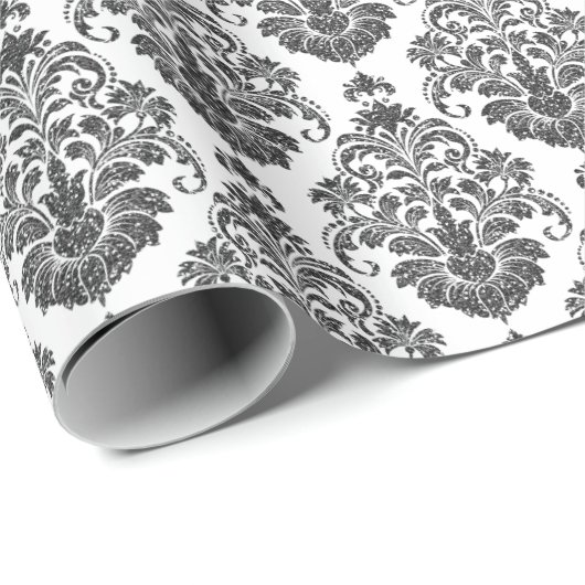 elegantes Schwarz-weißes Damask-Party Geschenkpapier (Rolleneckpunkt)