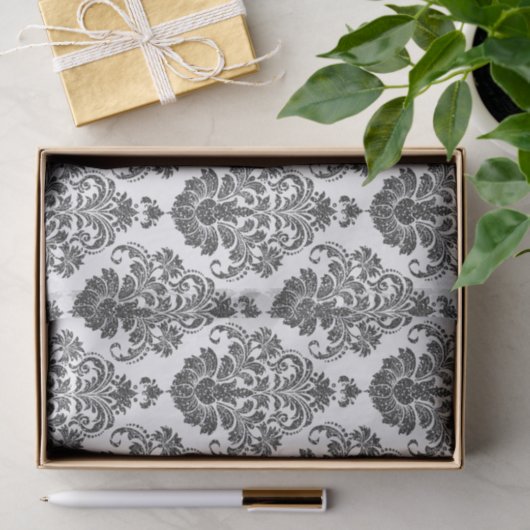 elegantes Schwarz-weißes Damask-Party Seidenpapier (Geschenk)