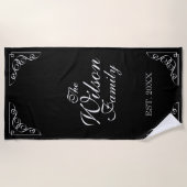 Elegantes schwarz-weißes Familienjahr etabliert Strandtuch (Vorderseite)