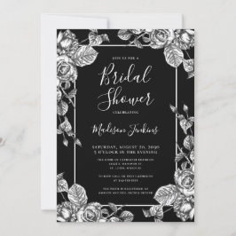 Elegantes Schwarz-weißes florales Brautparty Einladung