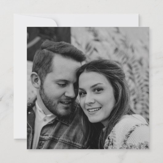 Elegantes Schwarz-weißes florales Foto Save the Da Einladung (Rückseite)