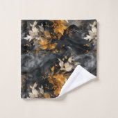 Elegantes, Schwarz-weißes, florierendes Muster Badhandtuch Set (Waschlappen)