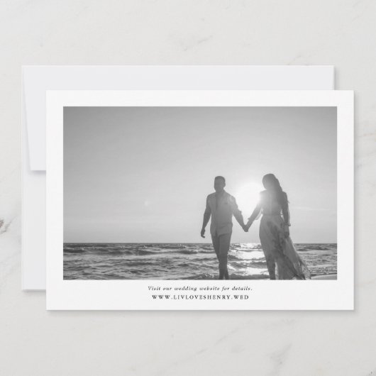 Elegantes Schwarz-weißes Foto Back Wedding Horizon Save The Date (Rückseite)
