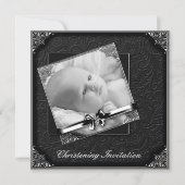 Elegantes Schwarz-weißes Foto Christening Einladung (Vorderseite)