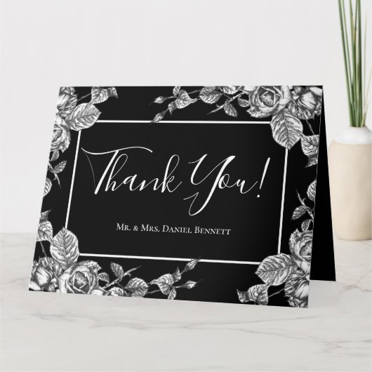 Elegantes Schwarz-weißes Foto Dankeskarte (Vorderseite)