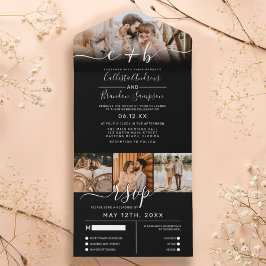 Elegantes Schwarz-weißes Foto Monogram Wedding RSV All In One Einladung