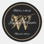 Elegantes Schwarz-weißes Gold Monogram Name Chic S Runder Aufkleber (Vorderseite)