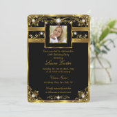 Elegantes Schwarz-weißes Gold Pearl Foto Geburtsta Einladung (Stehend Vorderseite)