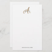 Elegantes Schwarz-weißes Gold Script Monogram Briefpapier (Vorne/Hinten)