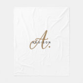 Elegantes Schwarz-weißes Gold Script Monogram Fleecedecke (Vorderseite)