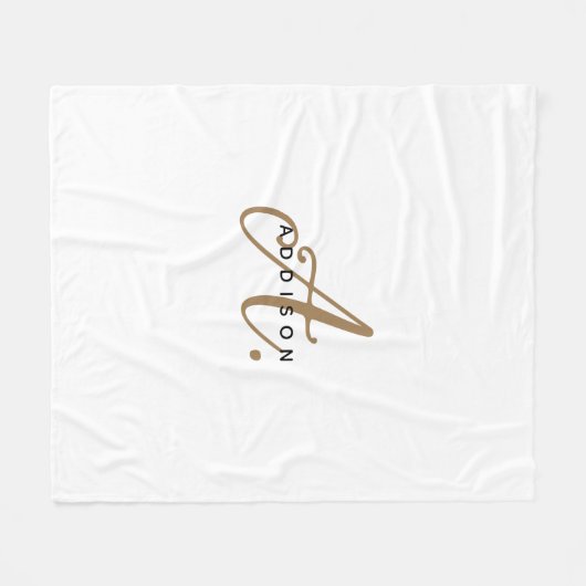 Elegantes Schwarz-weißes Gold Script Monogram Fleecedecke (Vorderseite (Horizontal))