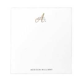 Elegantes Schwarz-weißes Gold Script Monogram Notizblock