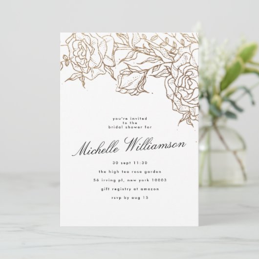 Elegantes Schwarz-weißes Gold Wreath-Brautparty Einladung (Stehend Vorderseite)