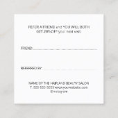 Elegantes Schwarz-weißes Goldenes Herz Beauty Salo Empfehlungskarte (Rückseite)