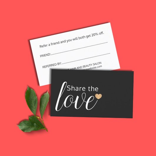 Elegantes Schwarz-weißes Goldenes Herz Beauty Salo Empfehlungskarte