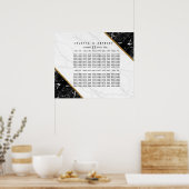 Elegantes Schwarz-weißes Goldmarmor-Seating Chart Poster (Küche)
