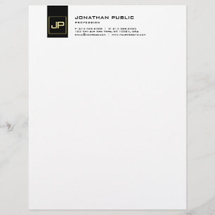 Elegantes Schwarz-weißes Goldmonogramm-modernes Briefbogen