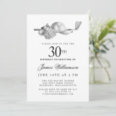 Elegantes Schwarz-weißes Golf 30. Geburtstag Party Einladung (Stehend Vorderseite)