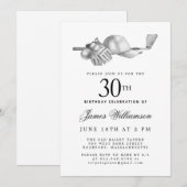 Elegantes Schwarz-weißes Golf 30. Geburtstag Party Einladung (Vorne/Hinten)