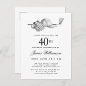 Elegantes Schwarz-weißes Golf 40. Geburtstag Party Einladungspostkarte (Vorne/Hinten)