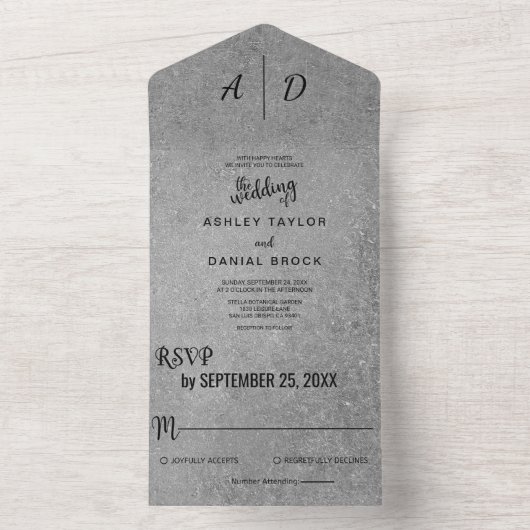 Elegantes Schwarz-weißes Grau auf einer Hochzeit All In One Einladung (Innen Boden)