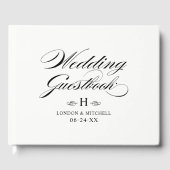 Elegantes Schwarz-weißes Hochzeitmongramm Gästebuch (Vorderseite)