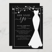 Elegantes Schwarz-weißes Hochzeitskleid-Brautparty Einladung (Vorne/Hinten)