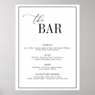 elegantes, schwarz-weißes Hochzeitsmenü mit Skript Poster