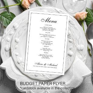 Elegantes schwarz-weißes Hochzeitsmenü zum günstig Flyer